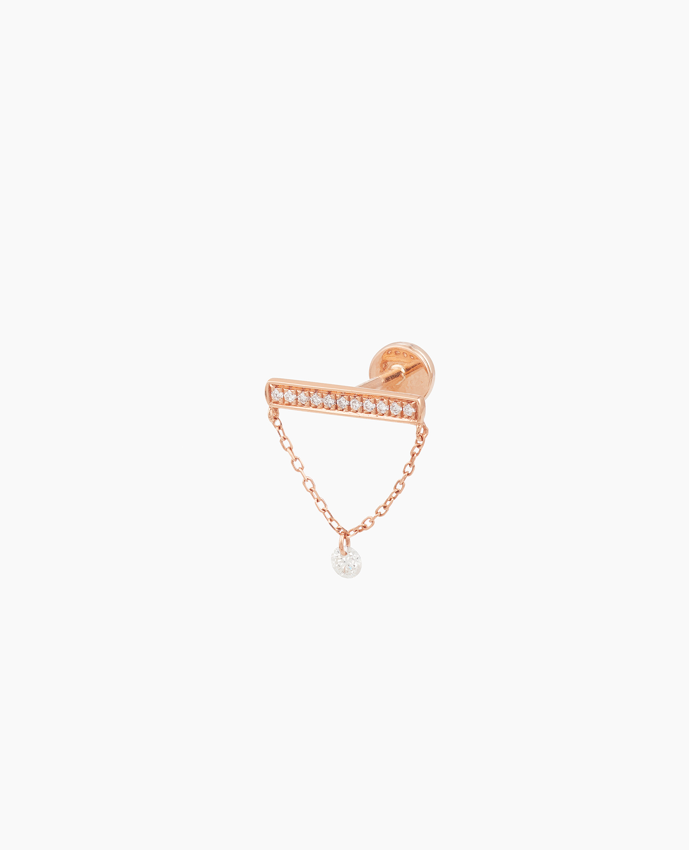Piercing mini barre pavée chaîne un diamant