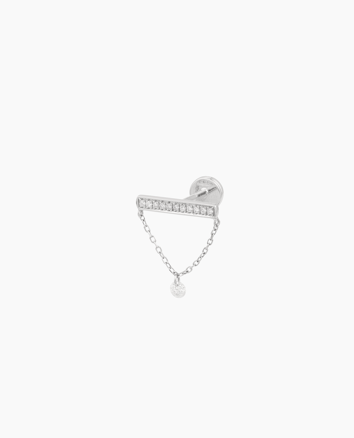 Piercing mini barre pavée chaîne un diamant