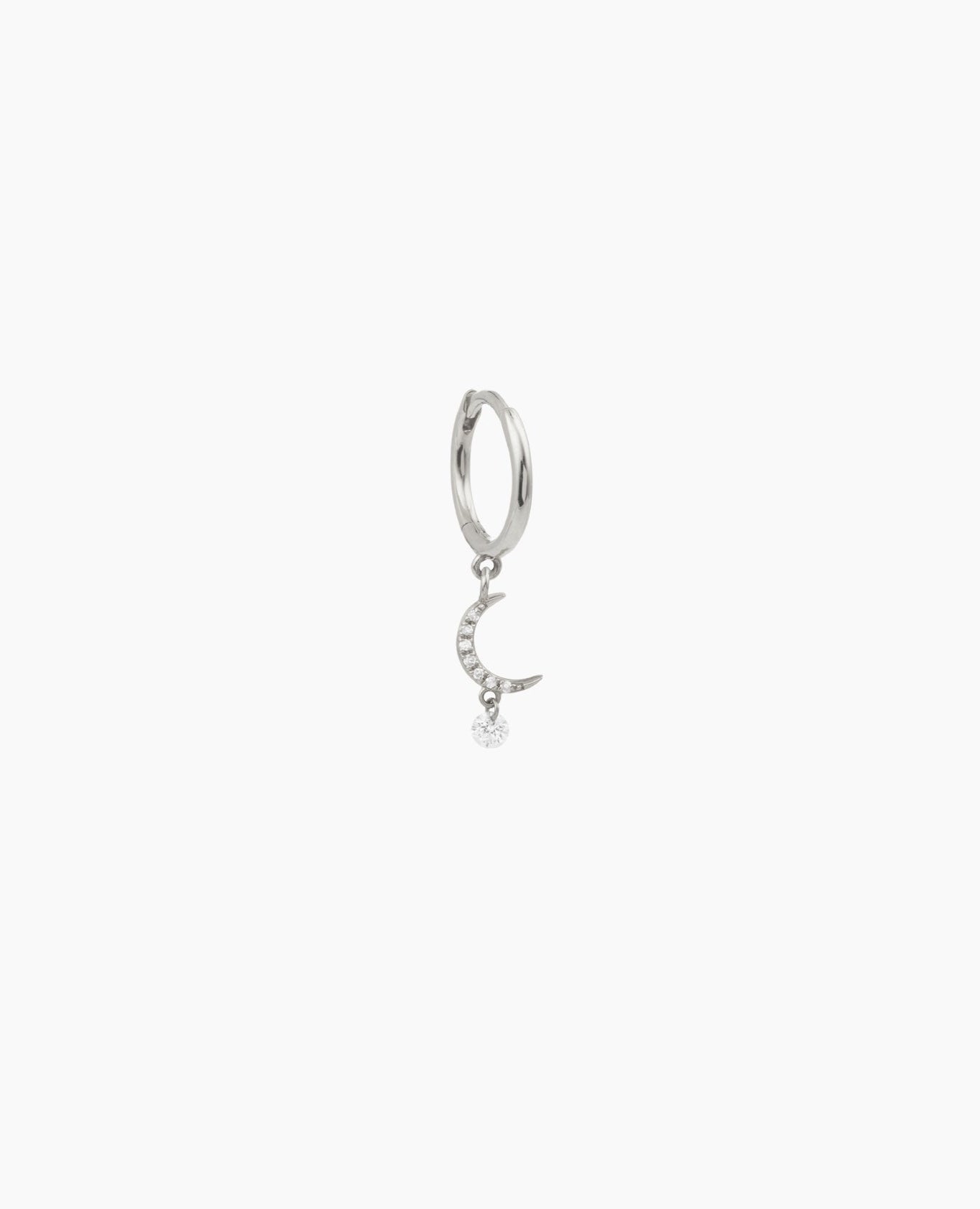 Boucle d'oreille Séléné anneau Lune pavée un diamant