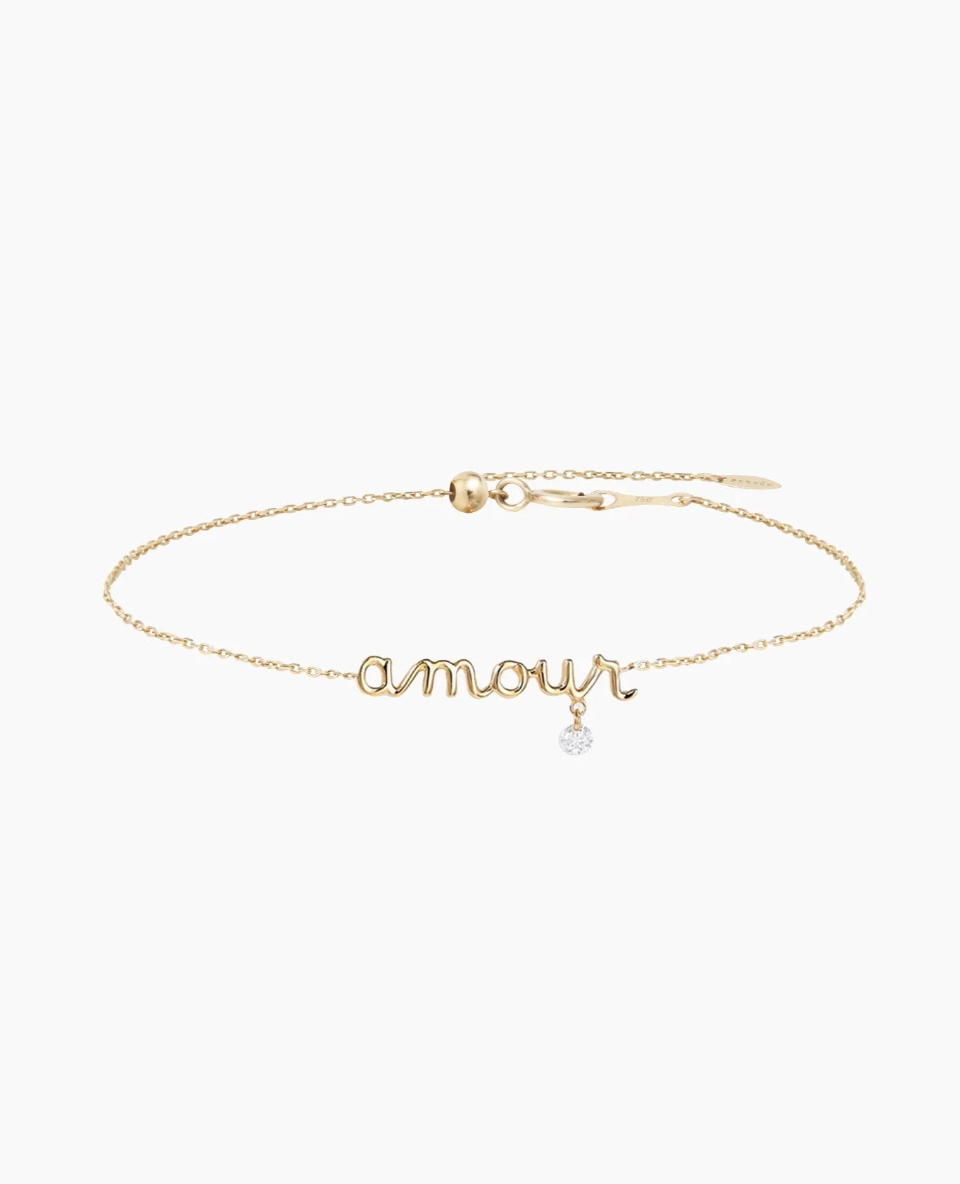 Bracelet or jaune mot amour diamant