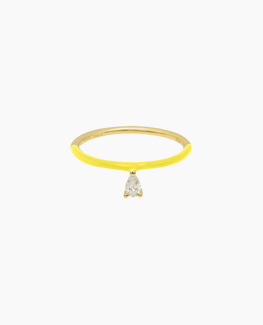 Bague Enamel Jaune 1 diamant poire