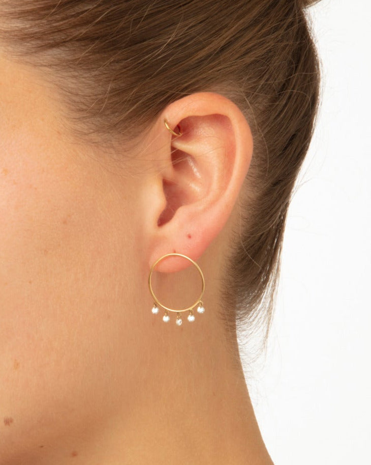 Boucle d'oreille Bohème M 5 diamants or jaune