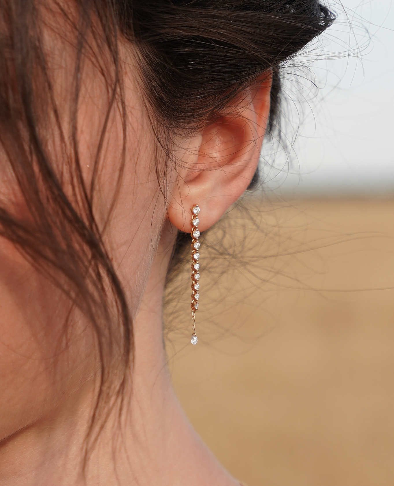 Mono boucle d'oreille Tennis Ligne
