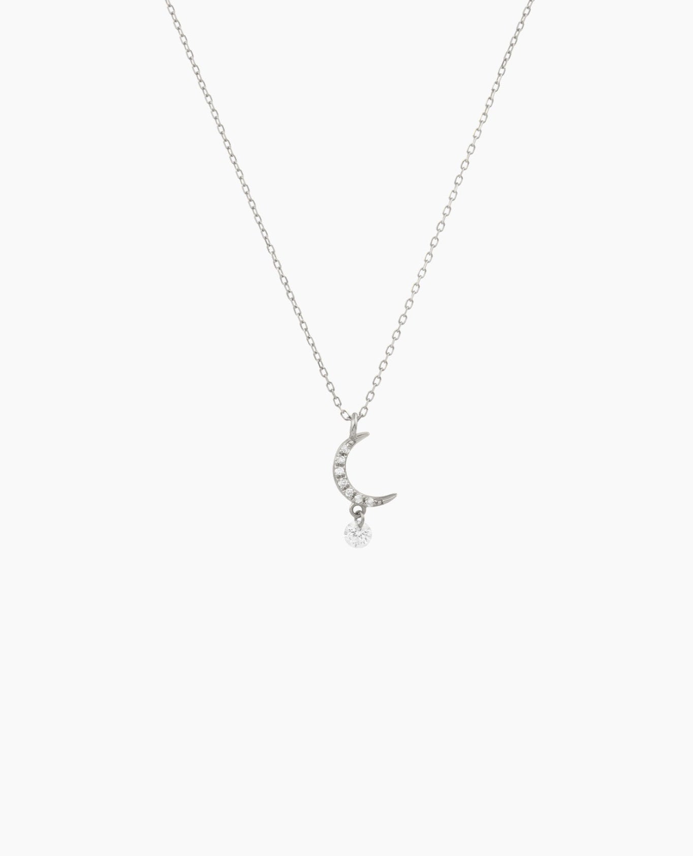 Collier Séléné Lune pavée un diamant Blanc