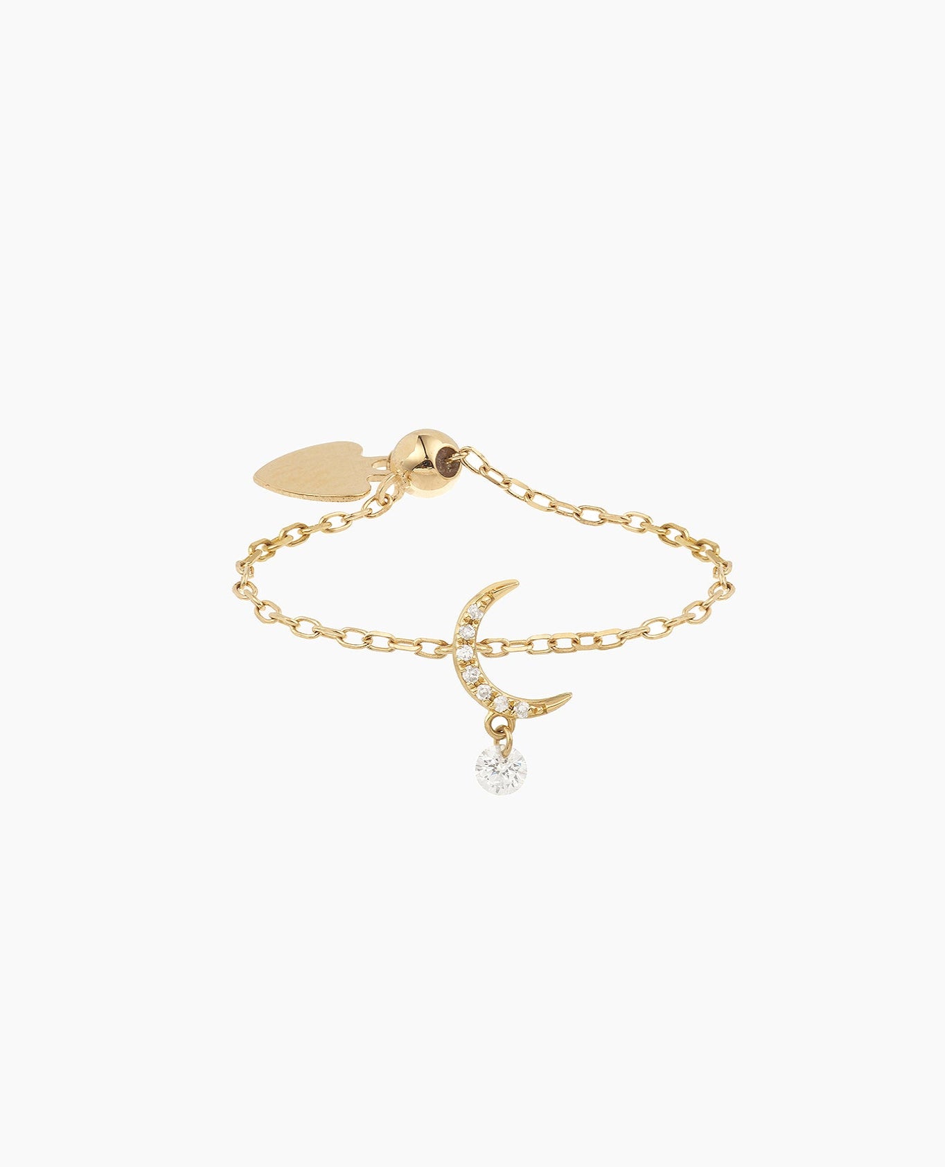 Bague Séléné chaînette Lune pavée un diamant