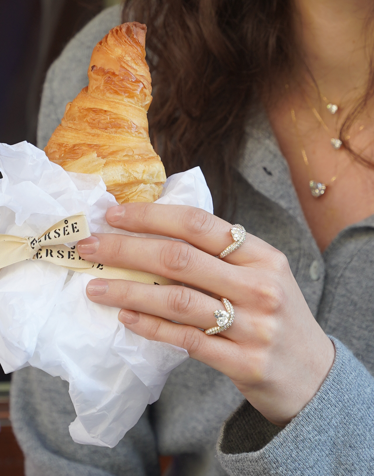 Bague Wave Coeur pavée