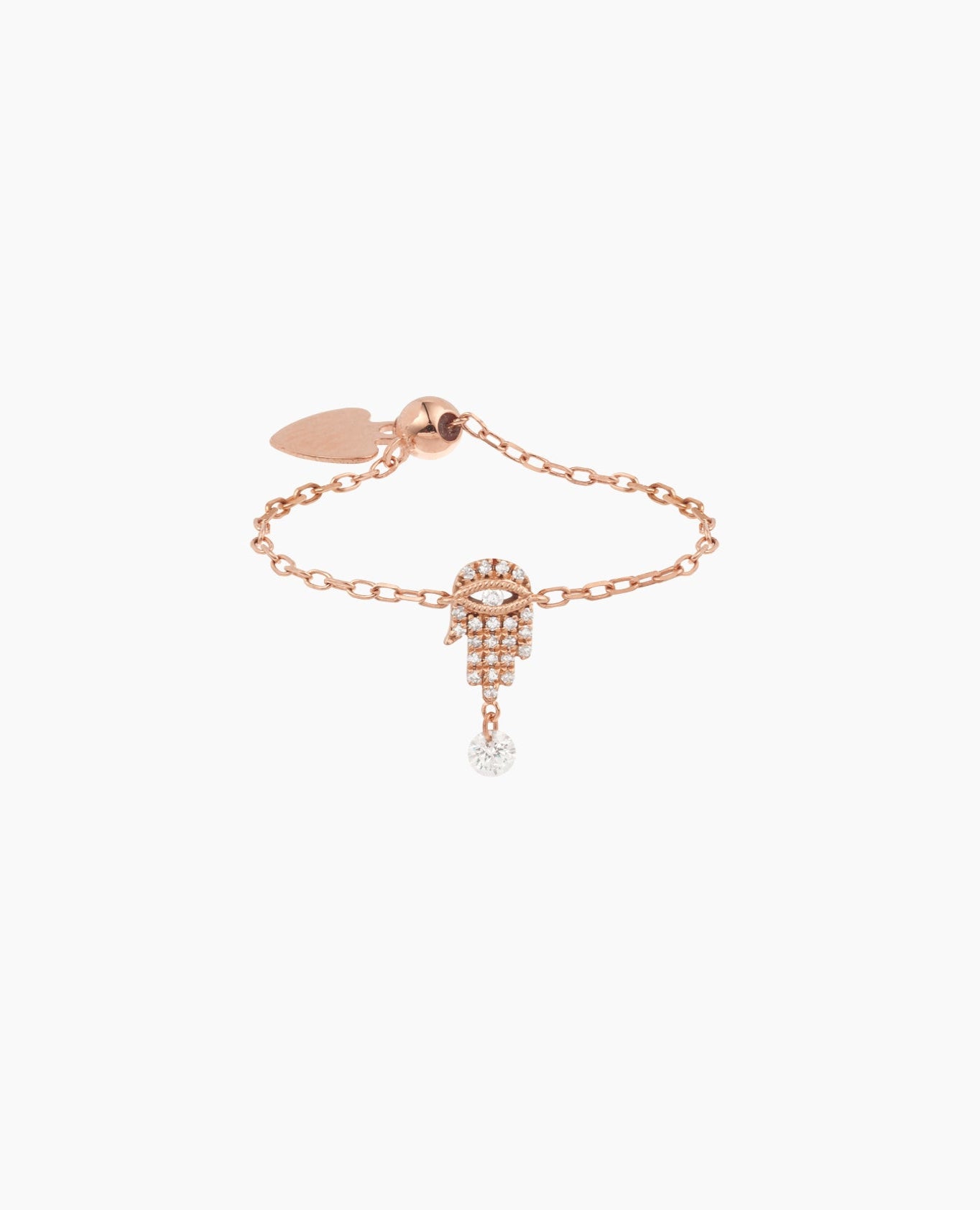 Bague Séléné chaînette Fatma pavée un diamant suspendu Rose