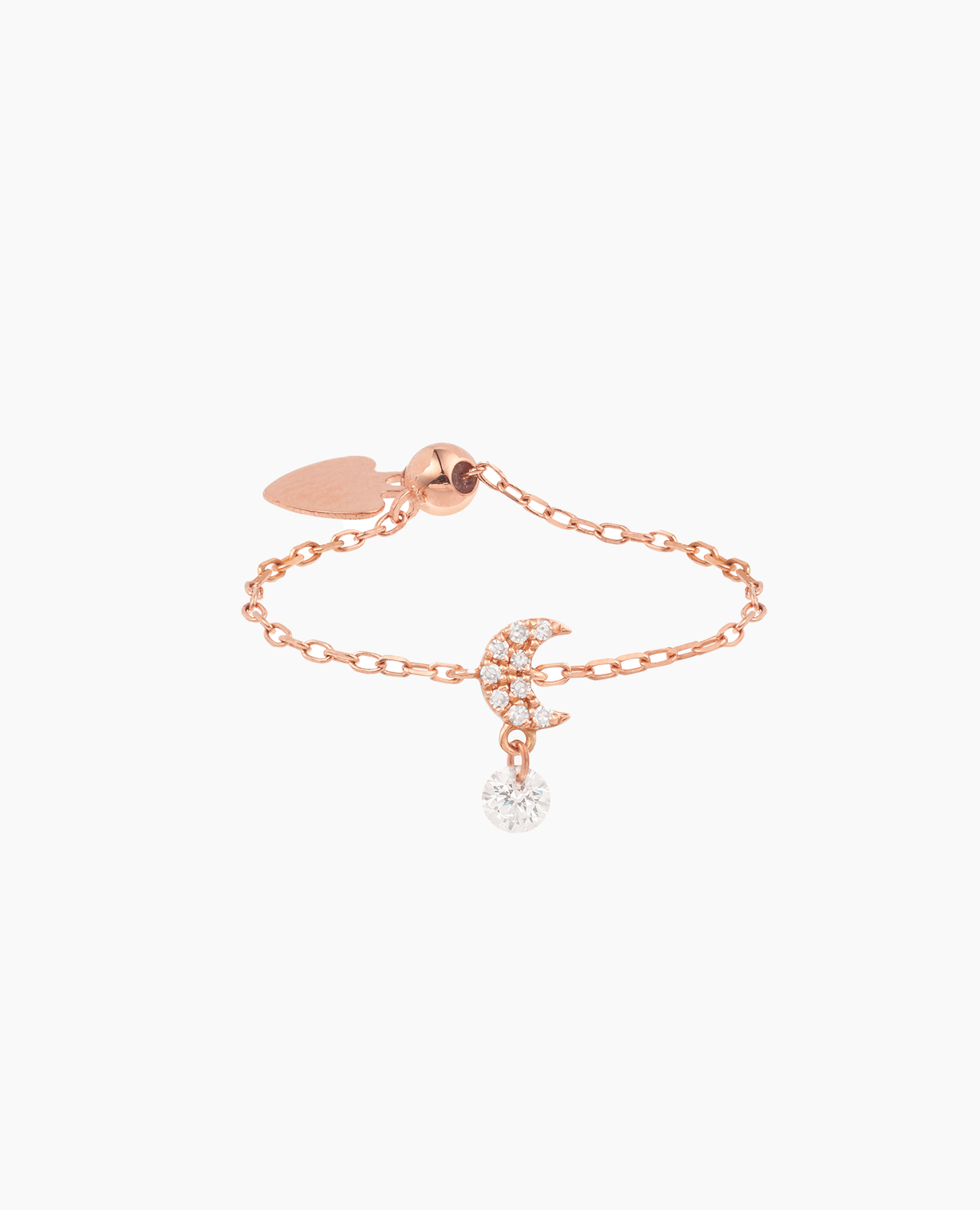 Selene ring with a moon chain and a diamond pavement