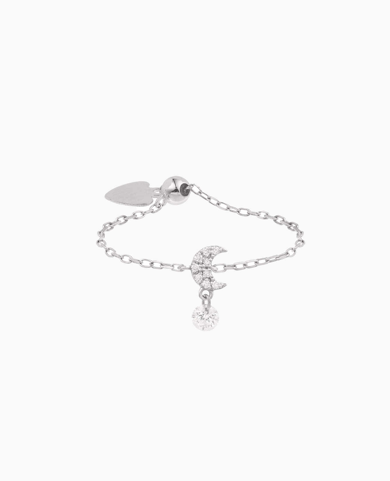 Selene ring with a moon chain and a diamond pavement