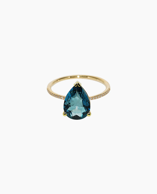 Bague Birthstone Poire Topaze bleu